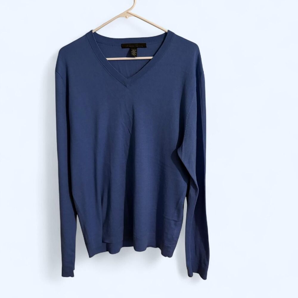 Kenneth Cole Sweater Mens XL Blue V Neck New York Fine Knit Premium